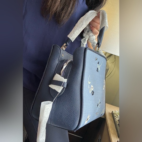 Authentic KATE SPADE floral Thick Canvas/pebbled leather 3 compart. Satch/crosby - Picture 9 of 16